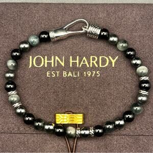 John Hardy Men’s Sterling Silver Beaded Bracelet Onyx Eagle Eye Hematite NIBWT